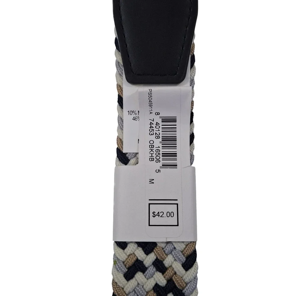 Nike Mens G-Flex Woven Braided Stretch Golf Belt Navy Tan White Size M 34-36